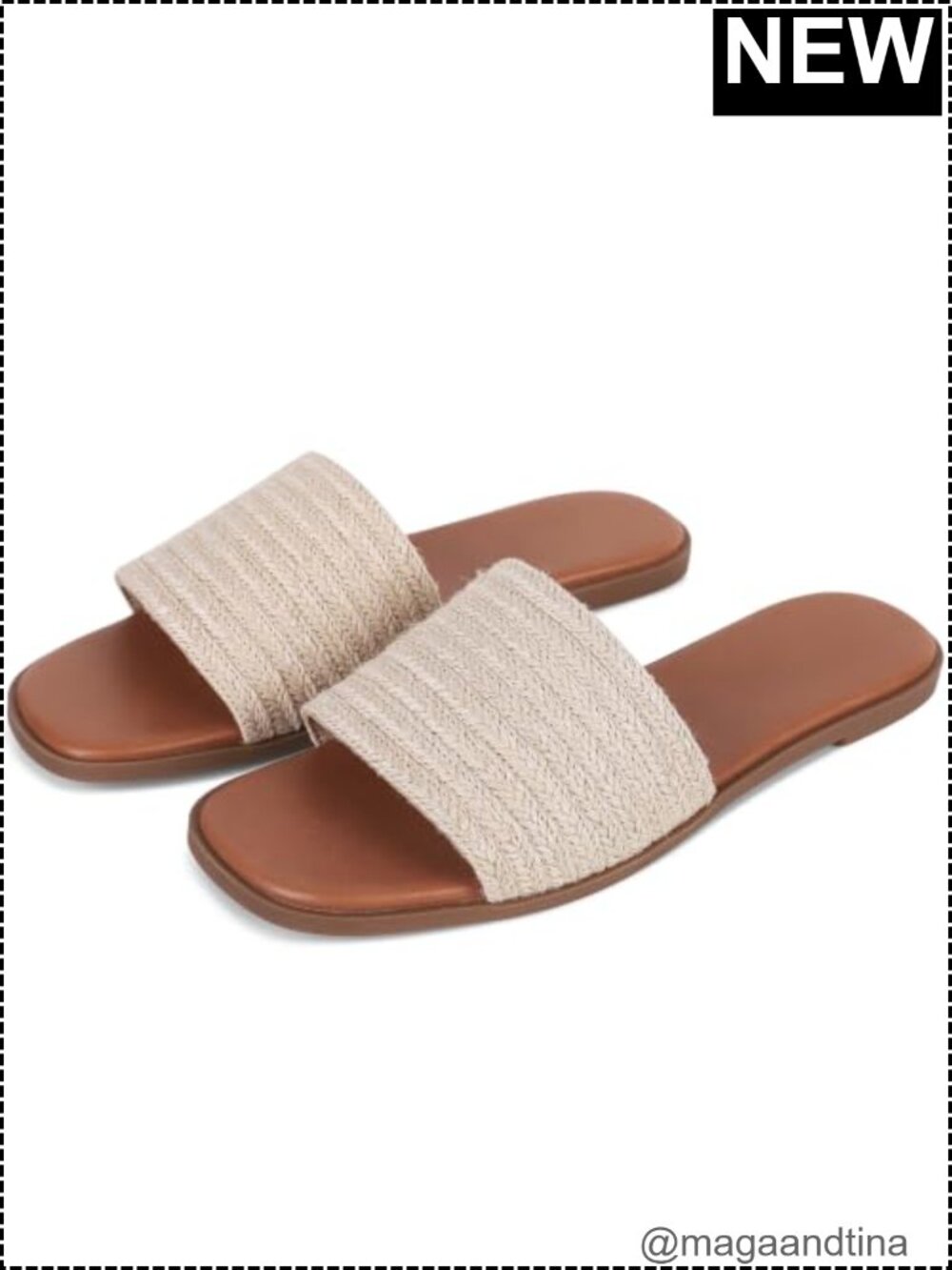 Women's Raffia Slide Sandals Open Toe Flat Slip On Summer